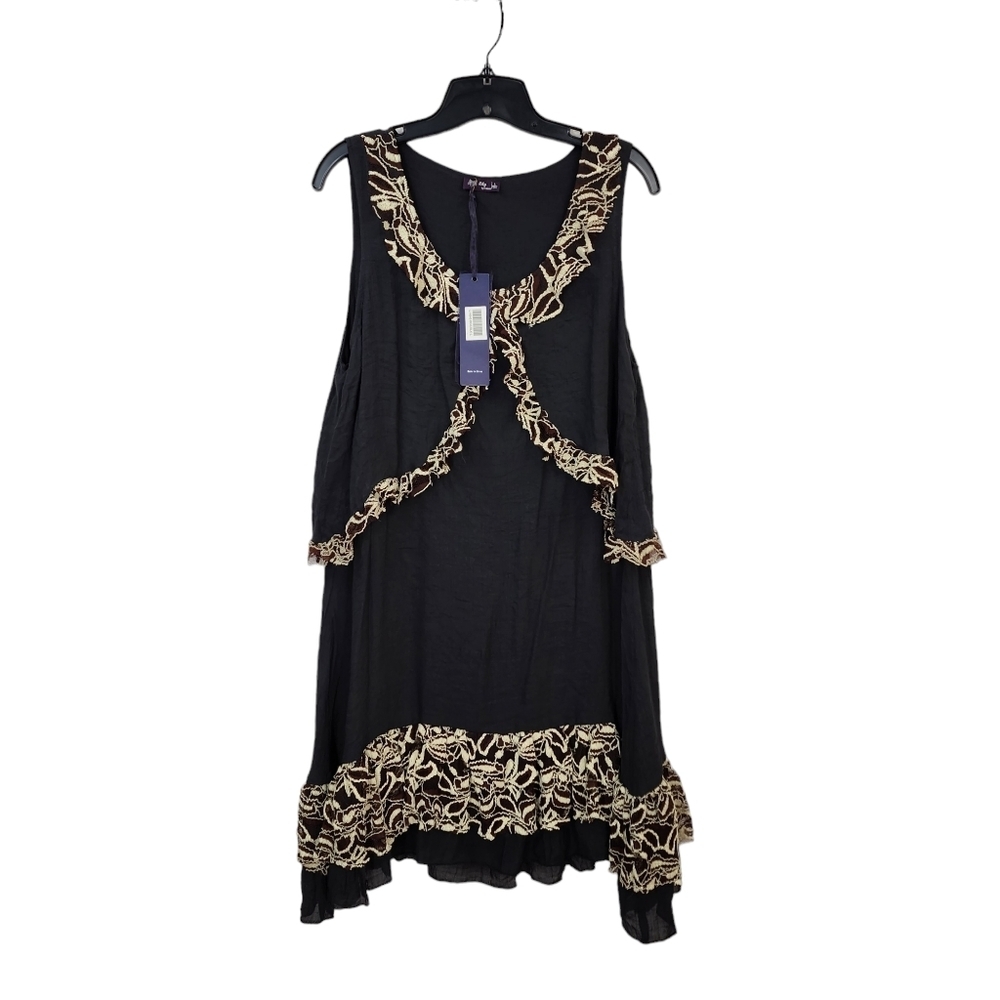 Lily By Firmiana Women's Ruffle Lace Trim Sleeveless Tunic - L